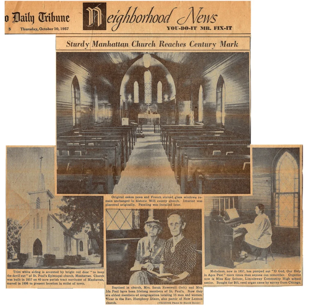 From the Chicago Daily Tribune, October 15, 1957: St. Paul’s Manhattan is featured in this article celebrating it’s centennial year.