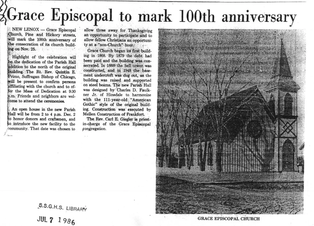 The Joliet Herald’s article from November 1979, describing a celebration of the 100th anniversary of the building’s consecration (November 25, 1879)