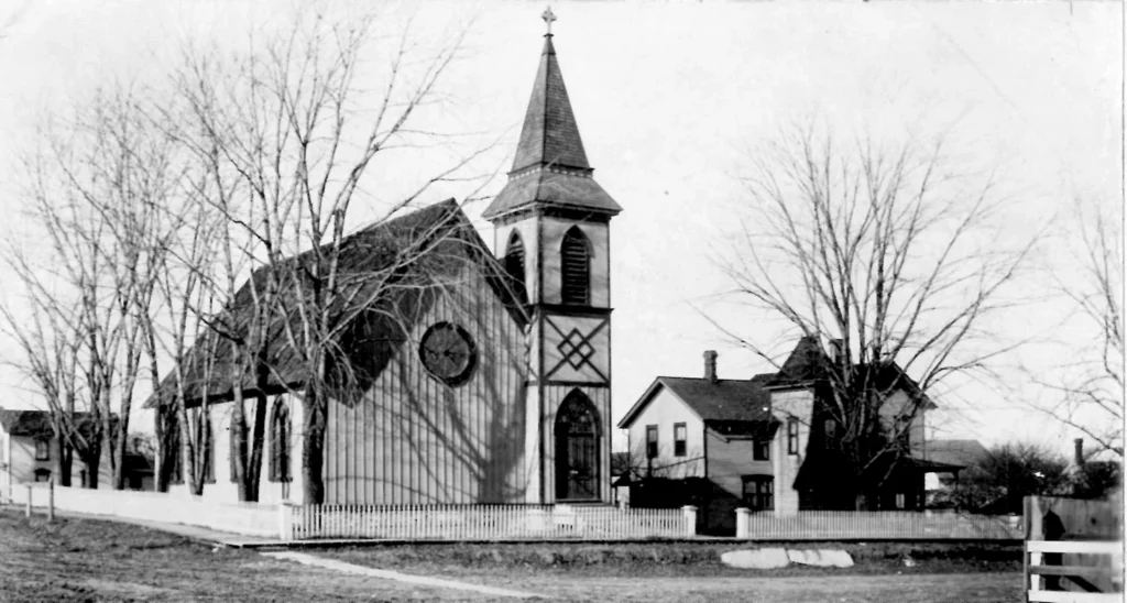Oldest Known Photo of Grace Episcopal Church, ca. 1886. To the right can clearly be seen the original parsonage (or “rectory”).