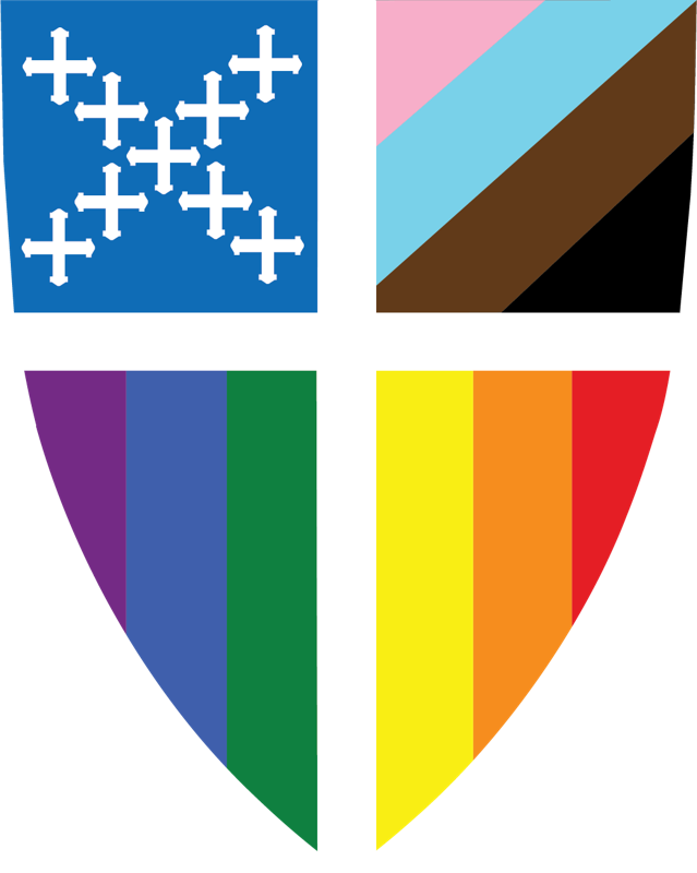 The Episcopal Church shield in Progress Pride colors